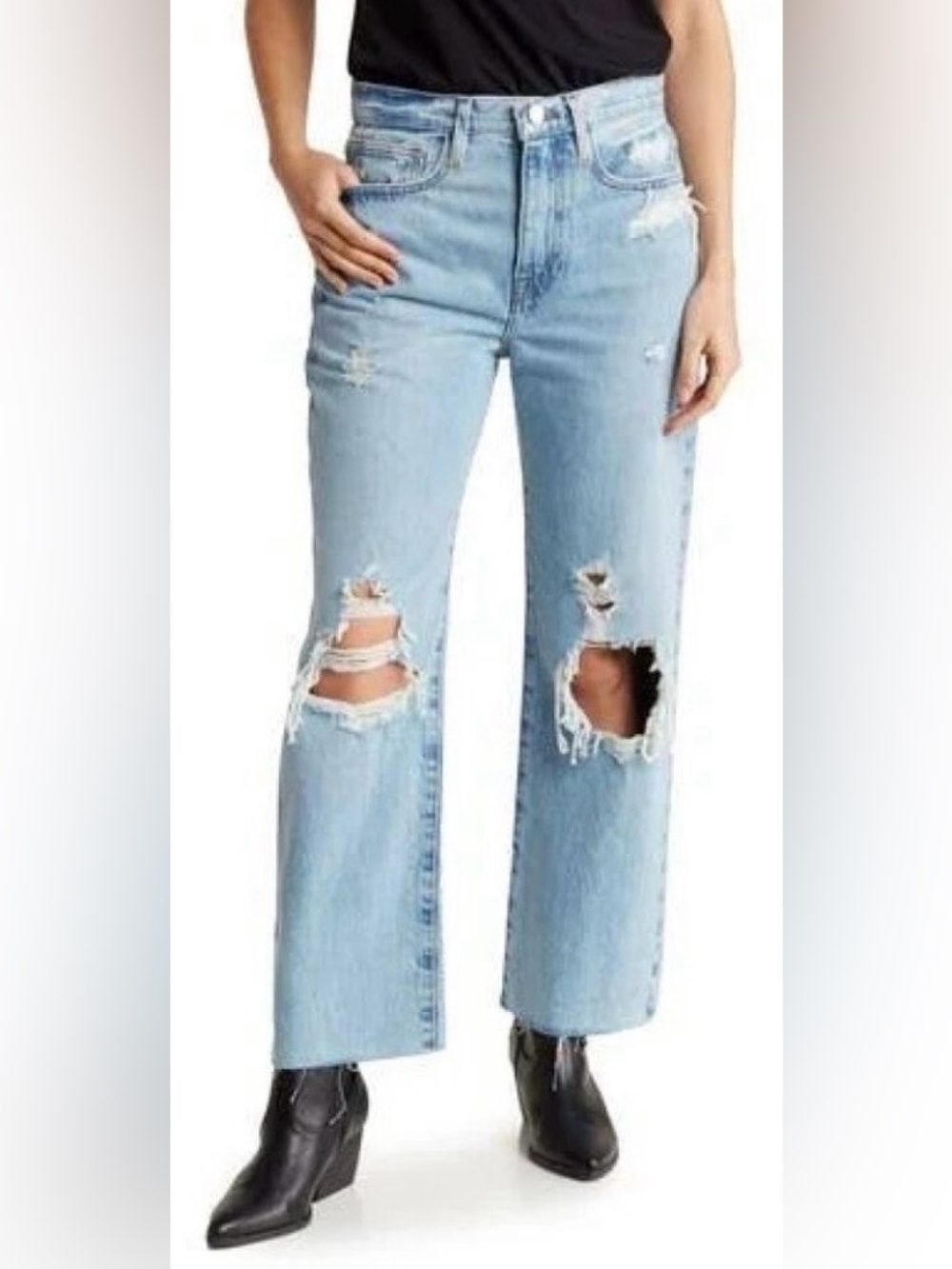 Frame Denim Le Jane Crop Jeans in Rossum One Year Destruct | 34 | NWT